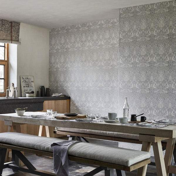 Pure Dove & Rose Grey Blue Wallpaper by Morris & Co